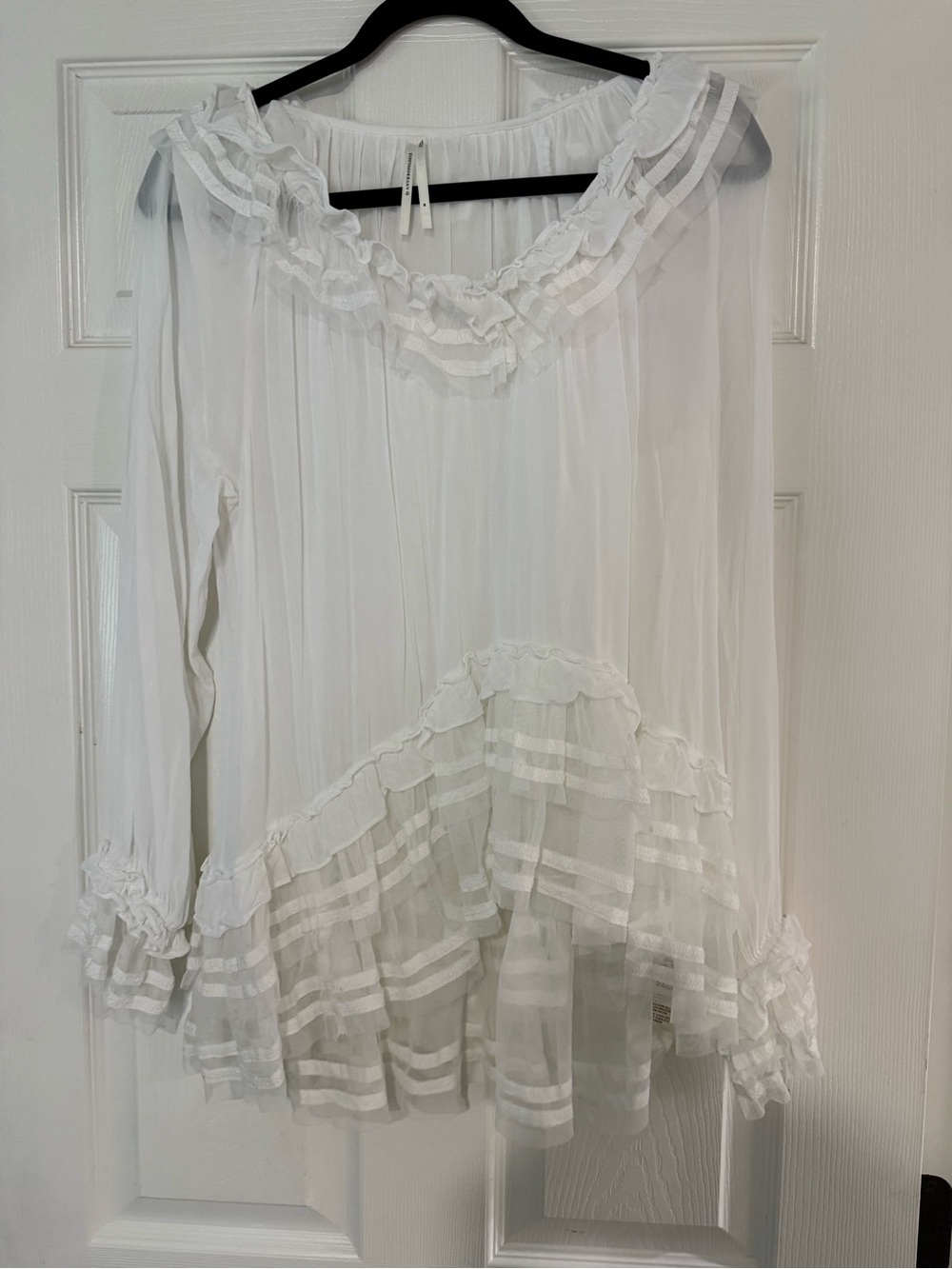 Anthropologie White Sheer Ruffle Peasant Blouse